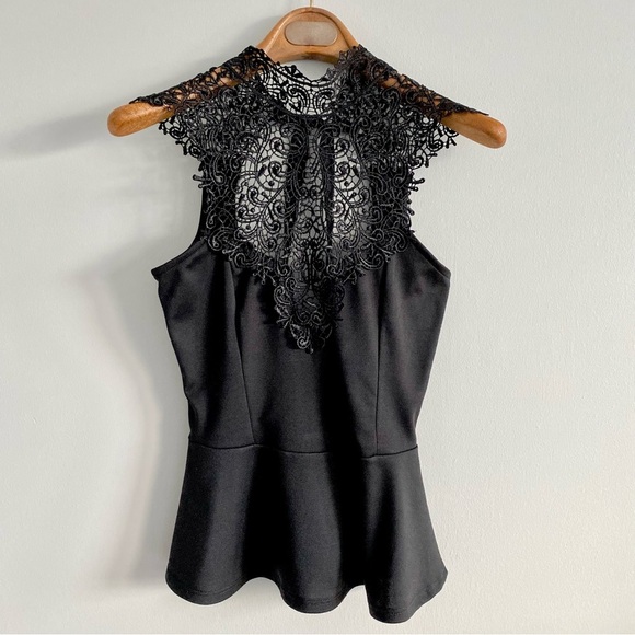 Oboe Black Crochet Peplum Top Size Medium - Picture 1 of 4